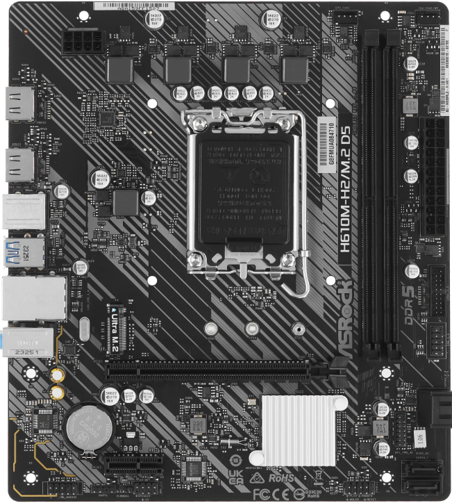 Материнская плата ASRock H610M-H2/M.2 D5 Retail (Intel H610, S-1700, mATX, 2xDDR5-5600*, 4xSATA, 1xM.2, 1xPCIEx16, 1xPCIEx1, 1Gb LAN, 2xHDMI)